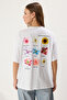 Beyaz %100 Kalın Pamuklu Oversize/Geniş Kalıp Ön Arka Çiçek Baskılı Örme T-Shirt TWOSS25TS00099 - 5