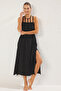 Black Plain Belted Maxi Woven Tie-Up 100% Cotton Beach Dress Tbess23El00070