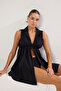 Black Mini Knitted Kimono&Kaftan with Drawstring Detail Tbess25Km00007