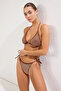 Kahverengi Taş Baskı Üçgen Kaplı Brazilian Normal Bel Bikini Takımı TBESS24BT00131 - 3