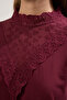 Bordo Brodeli Dik Yaka Basic Regular/Normal Kalıp Pamuklu Örme Bluz TWOSS23BZ00879 - 3