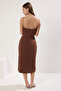 Brown Straight Bow Midi Strap Stretchy Knitted Dress Twoss25El00322 - 5