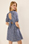 Indigo Çizgili Eteği Belden Açılan Cut Out / Volan Mini Dokuma Elbise TWOSS22EL2858