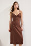 Brown Straight Bow Midi Strap Stretchy Knitted Dress Twoss25El00322 - 3