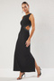 Siyah Cut Out/Pencere Detaylı Taş Baskılı Dokuma Uzun Abiye Gece Mezuniyet Elbisesi TPRSS25AE00093