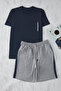 Lacivert Regular Fit Panalli Örme Şortlu Pijama Takımı TMNSS25PT00035 - 2