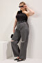 Gri Yüksek Bel Destroylu Geniş Paça/Wide Leg %100 Pamuk Non-Stretch Jeans TBBSS22JE00006