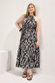 Black Halter Neck Animal Print Midi Woven Plus Size Dress Tbbss25Ah00019 - 2