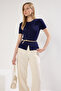 Lacivert Bisiklet Yaka İnce Triko Bluz TWOSS25BZ00300 - 3