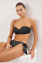 Antrasit Simli Drapeli Straplez Kaplı Regular Normal Bel Bikini Takımı TBESS25BT00097