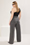 Gri Yüksek Bel Destroylu Geniş Paça/Wide Leg %100 Pamuk Non-Stretch Jeans TBBSS22JE00006 - 4