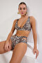 Leopar Desenli Cut Out Detaylı Hipster Yüksek Bel Bikini Altı TBESS20BA0184