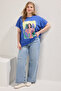 Saks Geniş Kalıp Baskılı %100 Pamuk Büyük Beden Örme T-shirt TBBSS25BF00041 - 2