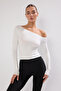 Beyaz Seamless/Dikişsiz Uzun Kollu Örme Spor T-Shirt THMSS25TS00004