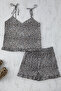 Çok Renkli Leopar Desenli Askılı Örme Fırfır Detaylı Pijama Takımı TBBSS22PT0564 - 4