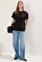 Siyah %100 Pamuk Nakışlı Oversize/Geniş Kalıp Bisiklet Yaka Örme T-Shirt TWOSS24TS00102 - 2