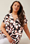 V-Neck Short Sleeve Pleated Plus Size Blouse -615650 - 4