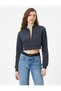 Crop Zippered Sweatshirt Kangaroo Pocket Stand Collar - 3