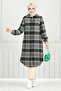 Front Button Plaid Tunic 4446Ktr927-M Khaki&Black