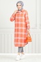 Plaid Tunic 4446Ktr927-M Grey&Orange - Front Button