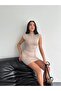 Crep Short Sleeve Drape Dress with Start Neck - 2
