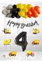 Construction Concept Birthday Set - Business Machinery Foil Balloon - Orange Black Yellow Gray Balloon Age 4