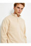 High Collar Sweatshirt with Snap Button Detail Long Sleeve Ribbon - 2