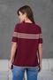 Women's Crew Neck Short Sleeve Striped Knit Blouse 25111 Burgundy-Beige - 5