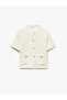 Button Detailed Pocket Crew Neck Short Sleeve Knitwear Cardigan - 6