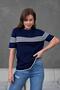 Women's Crew Neck Short Sleeve Striped Knit Blouse 25111 Navy-Ecru - 3
