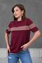 Women's Crew Neck Short Sleeve Striped Knit Blouse 25111 Burgundy-Beige - 2