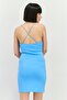 Women Ribbed Mini Dress, Sky Blue - 3