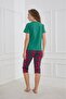 Women's Compact Combed Cotton Soft Textured Short Sleeve Capri Green Bottom Plaid Combed Cotton Pajamas Set - 3