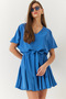 Women's Blue Ruffle Detailed V-Neck Belted Dress 60251019 - 3