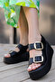 Tiny Black Women's Sandals - Two Buckles and Thick Sole