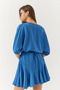 Women's Blue Ruffle Detailed V-Neck Belted Dress 60251019 - 6