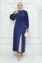 Indigo Pleated and Slit Suit - 19239