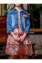 Girl's Printed Lace Dress and Denim Jacket Set M00718 Red - 2