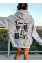 3 İplik Coraline Winter Sweatshirt - Gray Printed Oversize Hooded Hoodie