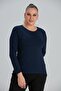 Women's Crew Neck Long Sleeve Plus Size Navy Blue T-Shirt