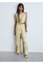 Long Satin Textured Jumpsuit - 2