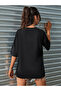 Women's Black Oversize T-Shirt Lip Print - 2