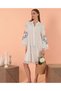 Women's White Half Placket Neckline Embroidery Detailed Pompom Dress - 2