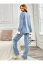 Embroidered Star Detailed Ribbed Women's Fleece Pajama Set Lmr005 - 4