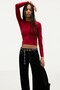 Polyemid Fabric Women's Bady Crew Neck Soft Textured Fabric Long Sleeve Belt Top Body - 2