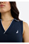 Women's Dark Navy V-Neck Sleeveless Dress — Modern Design for Versatile Effortless Everyday Style - 4