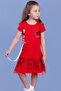 Girl's Tulle Trendy Printed Dress with Ribbon Detail