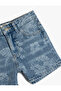 Floral Print Pocket Cotton Denim Shorts - 3