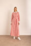 Red Striped Cotton Dress with Embroidery Detail