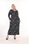 Women's Plus Size Viscose Combed Cotton Black and White Floral Patterned Dress - 2